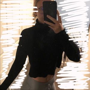 Black Cropped Chunky Knit Turtleneck Sweater